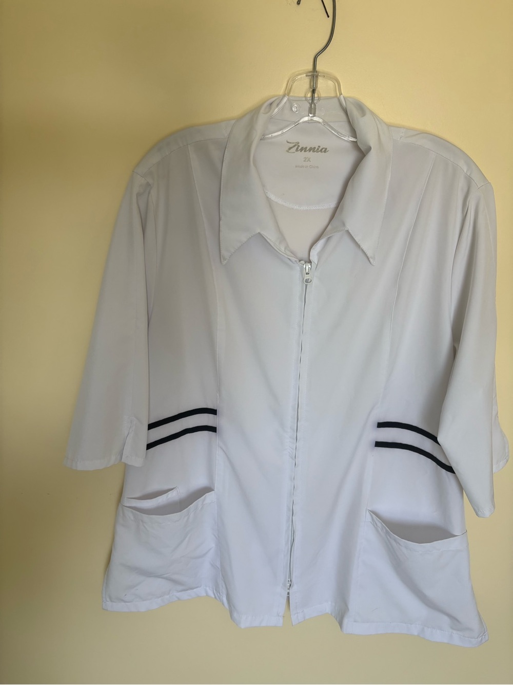 Nurse UniformZip-Front Women's Top White with Black Trim